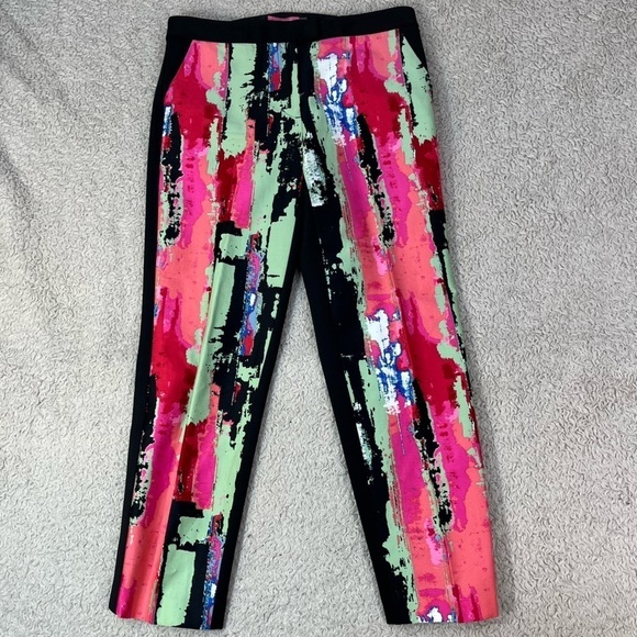 Isaac Mizhari 2-Tone Ankle Pants Trousers Front Vibrant Colors Back Black Size 4 - Picture 1 of 5